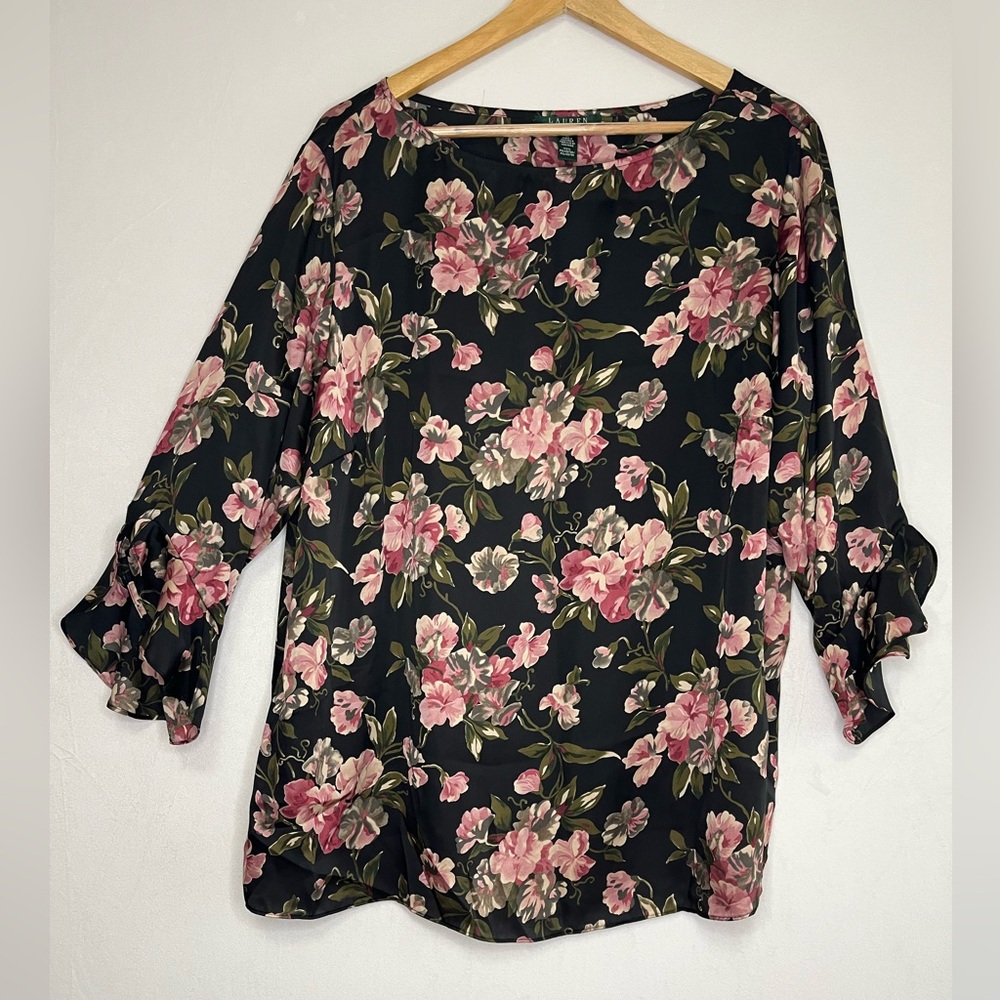 Ralph Lauren Black and Pink Floral Blouse